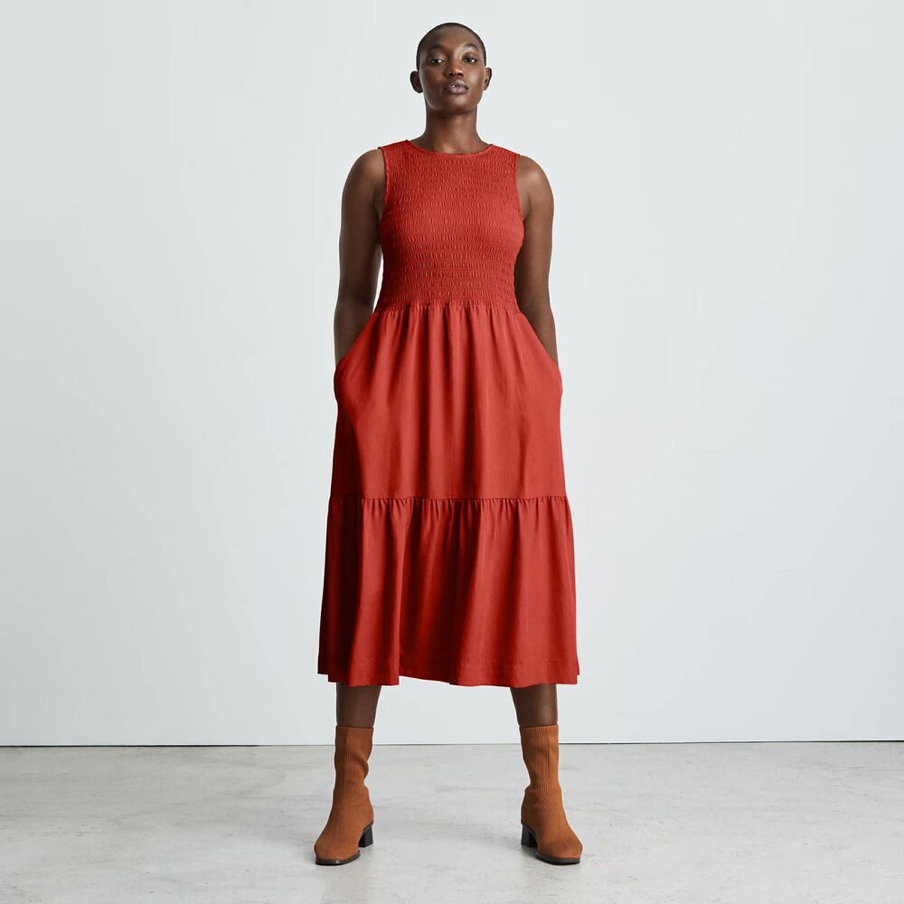 Everlane The Smock Maxi Orange Dress with Pockets, size XS